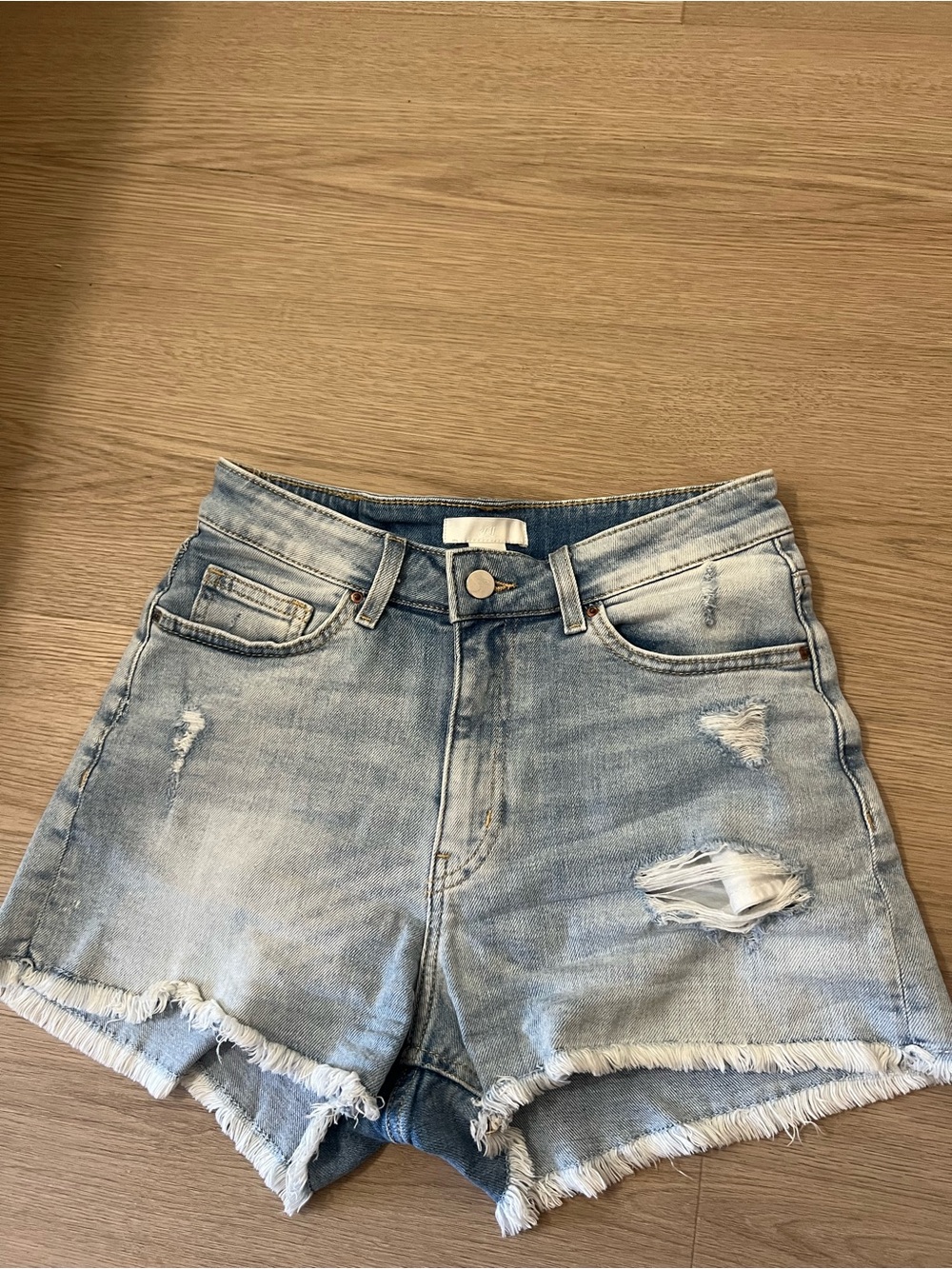 H&M Light Blue Distressed Denim Cutoff Shorts